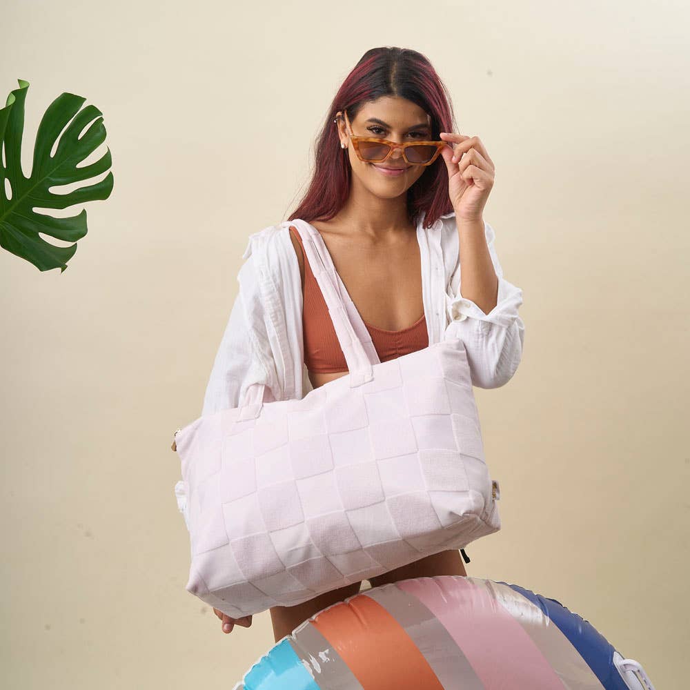 Terry Tote-Purple Check