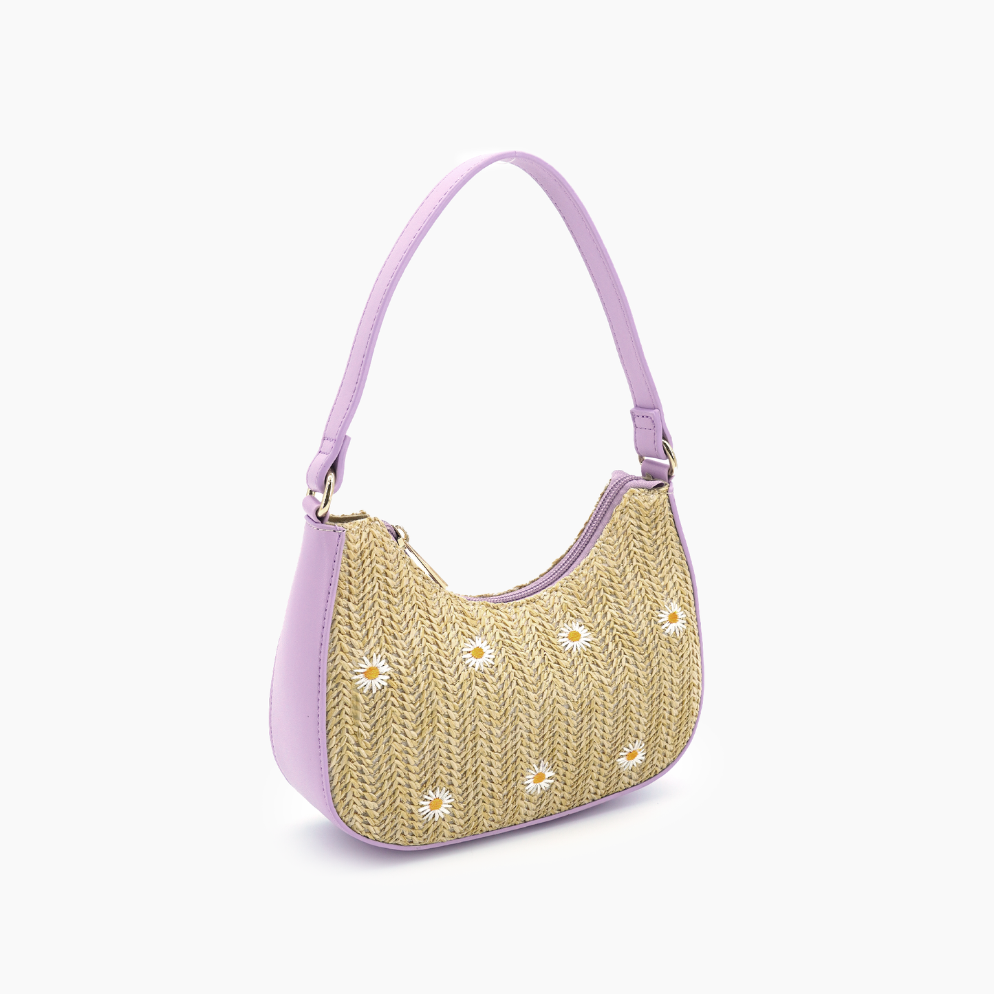 Chic Floral Straw Shoulder Bag with Top Handle Beach Purse