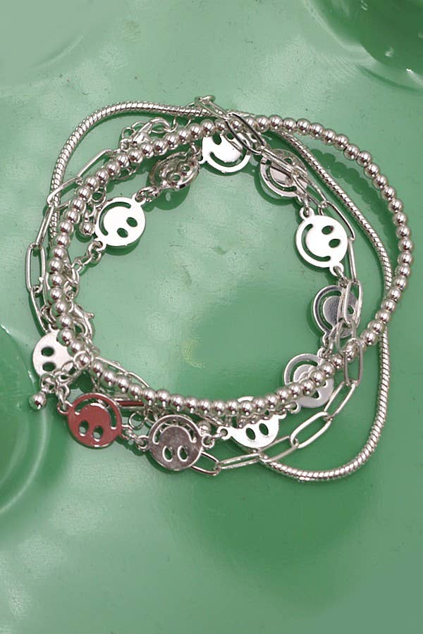 SMILEY BEAD SNAKE CHAIN 4 SET BRACELET | 71B21097