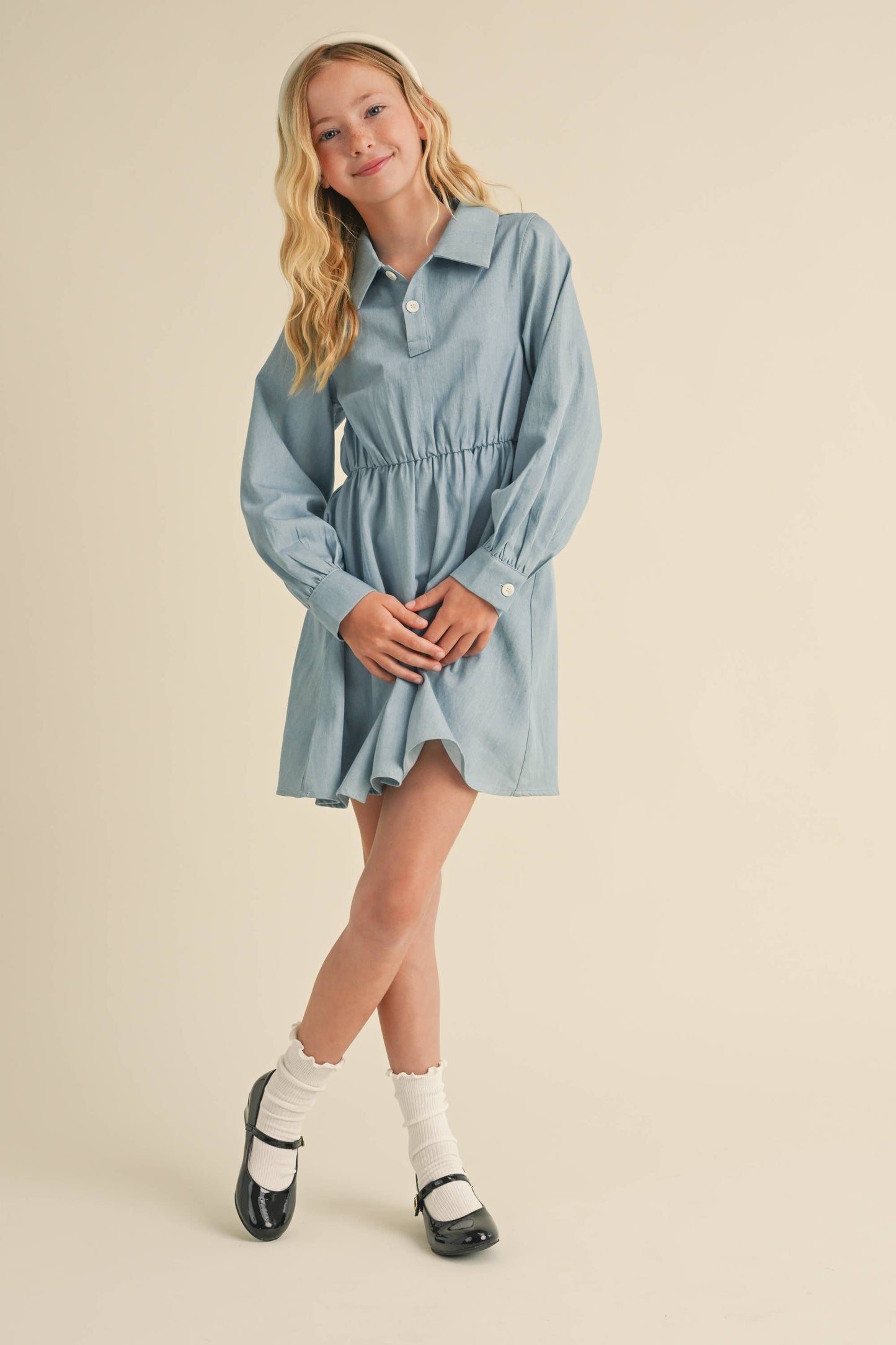 TWEEN KIDS GIRLS LONG SLEEVE SHIRT DRESS (7-12)