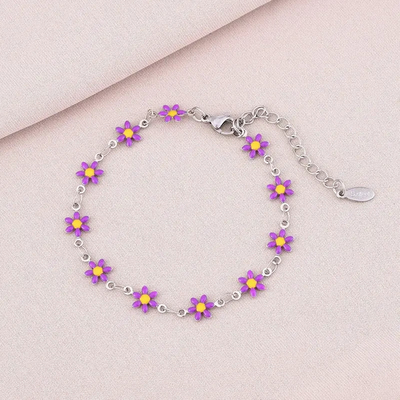 Flower Daisy Chain Adjustable Bracelet Stainless Steel