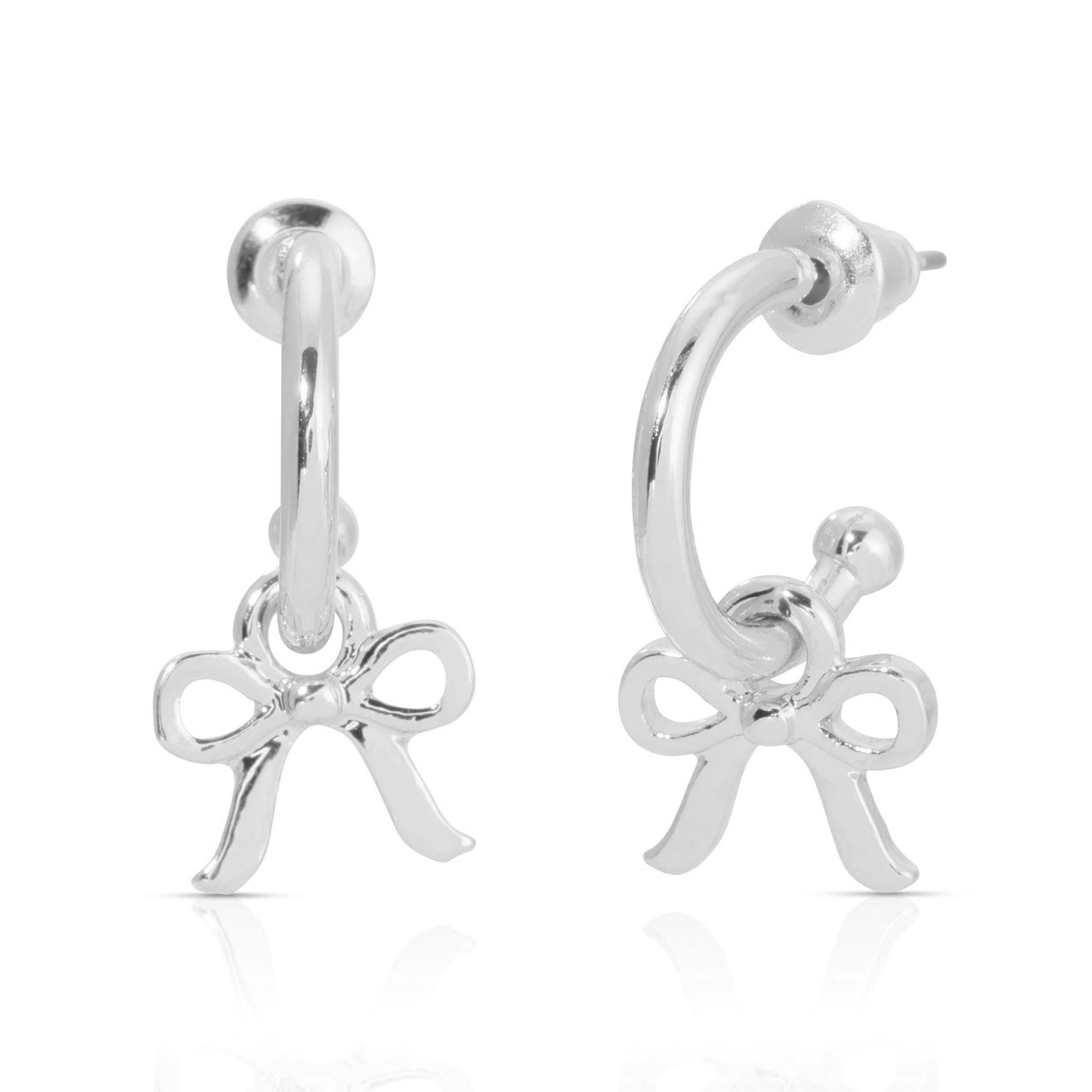 Bow Charm Hoops - Silver