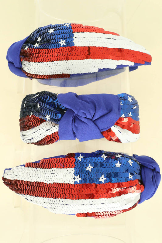 Patriotic Tricolor Sequin Top Knotted Headband