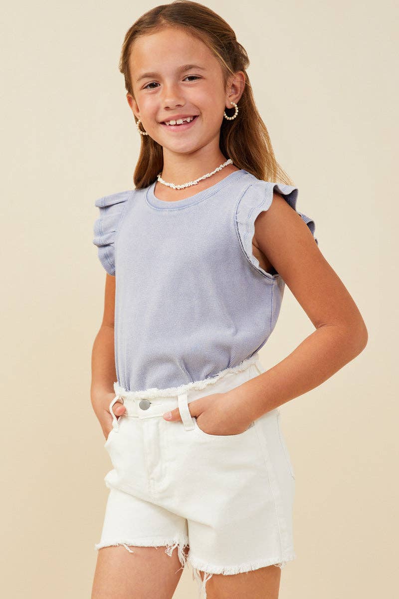Girls Washed Ribbed Flutter Sleeve Knit Tank