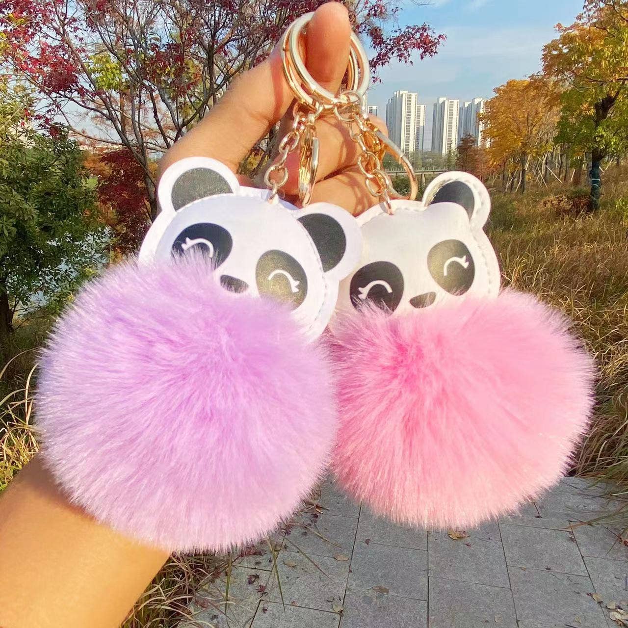 Panda Pom Pom Keychain