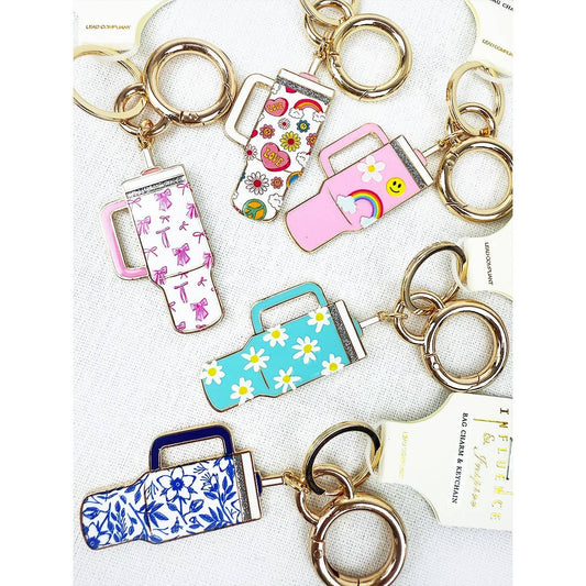 Tumbler Shaped Enamel with Bag Charm Key Chain