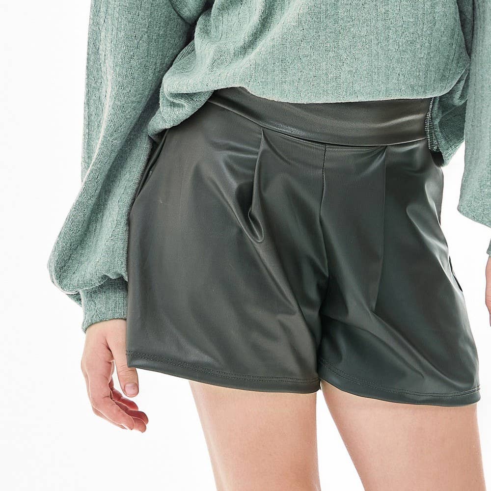 Faux Leather Pleated Shorts