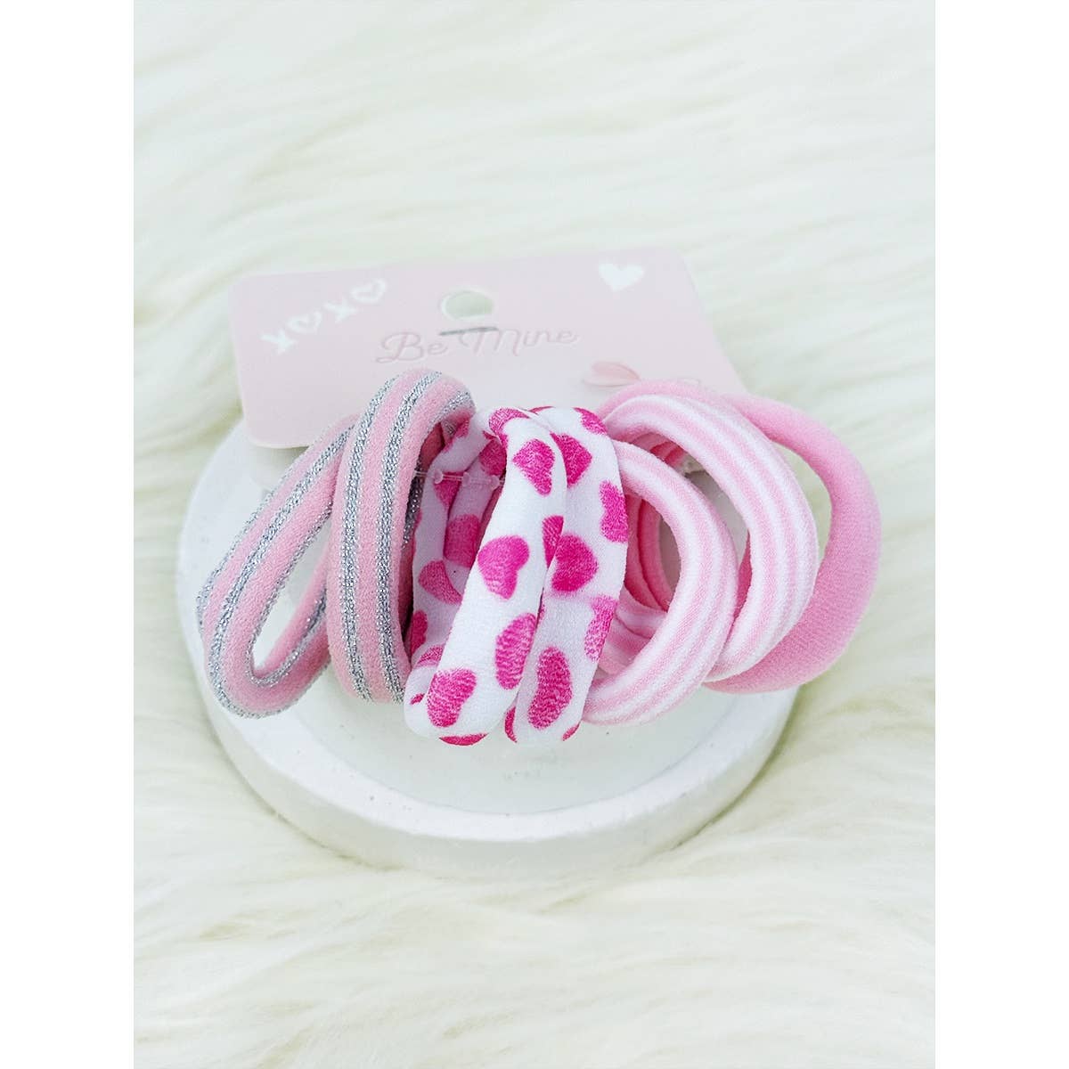 Pretty Pink Pattern Rolled Hair Tie Set