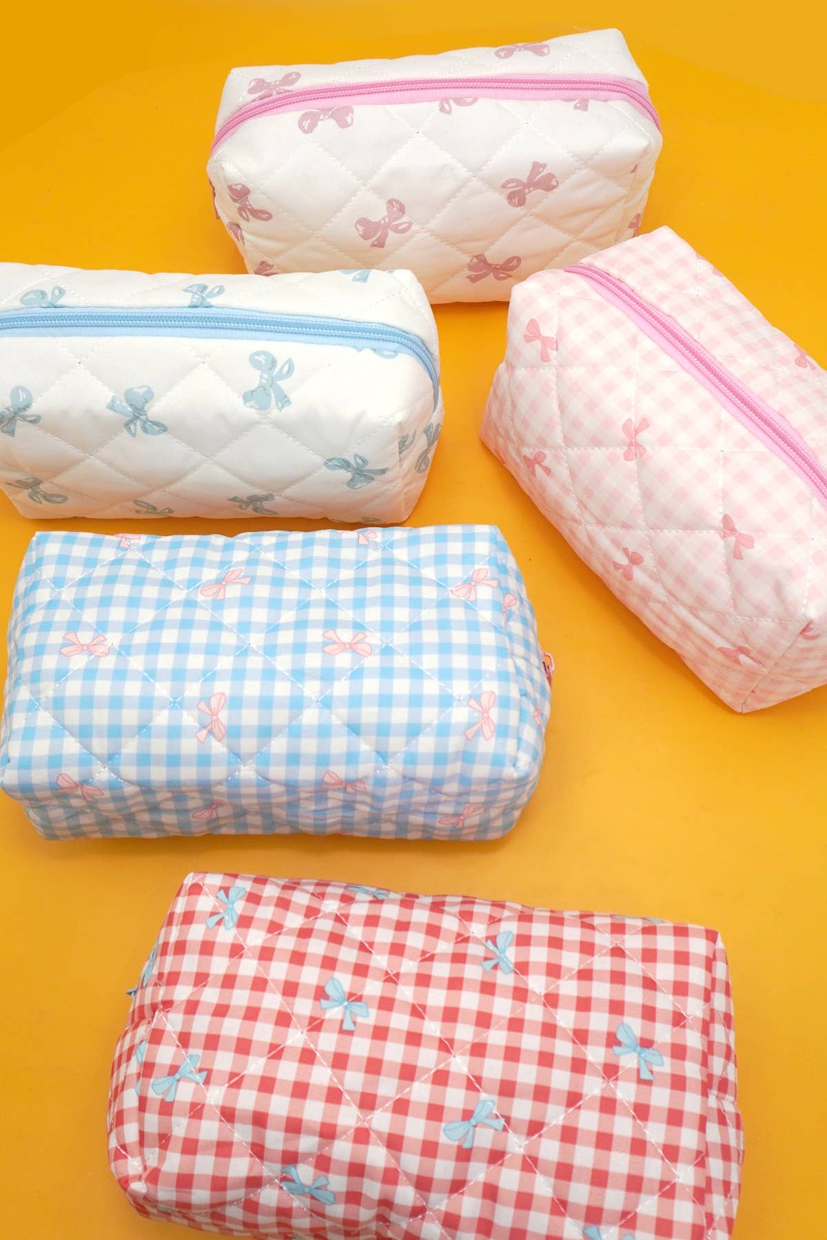 CHECKER BOW COSMETIC POUCH BAG