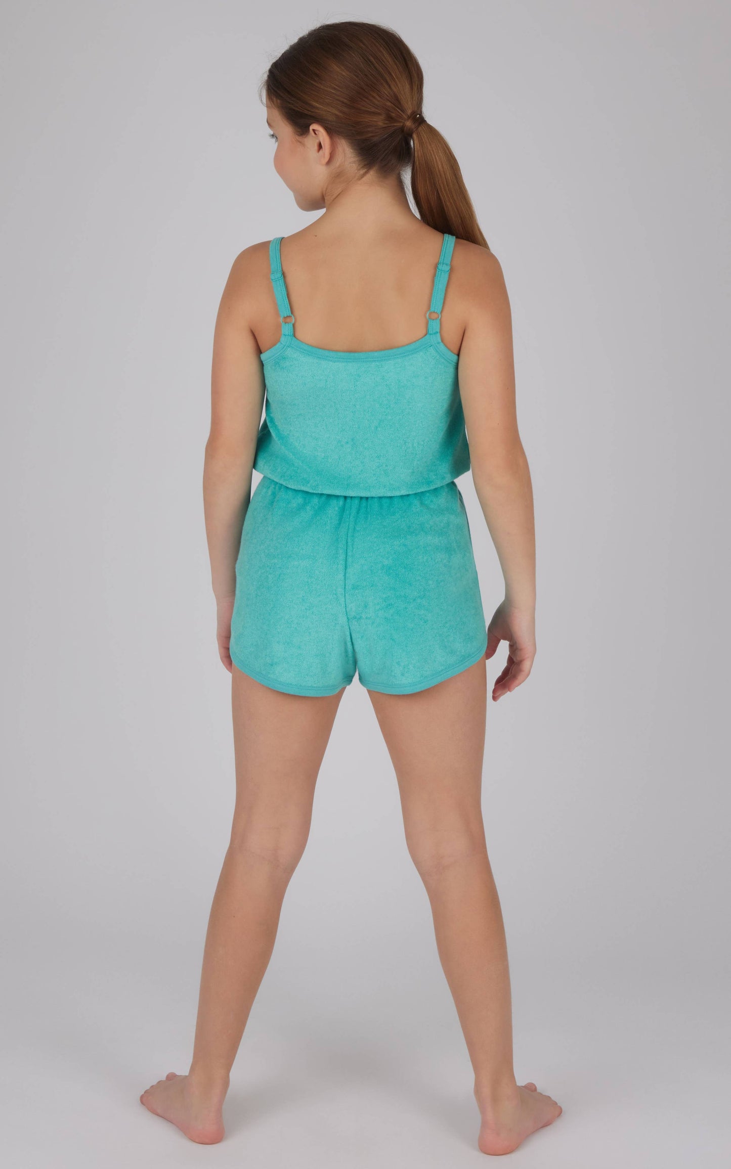 Girls Towel Terry Tie Waist Romper w Side Pockets