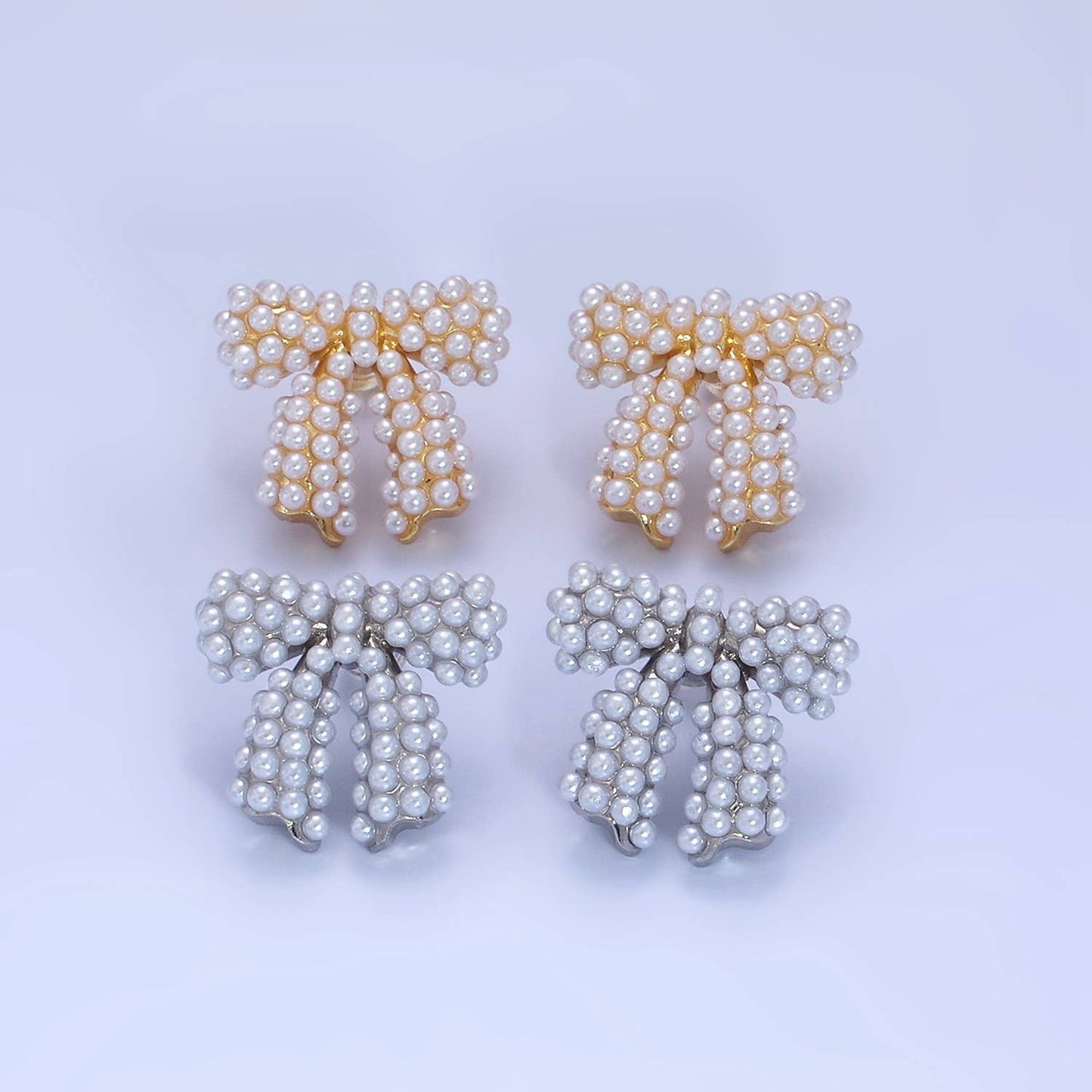 Pearl Ribbon Bow Stud Earrings