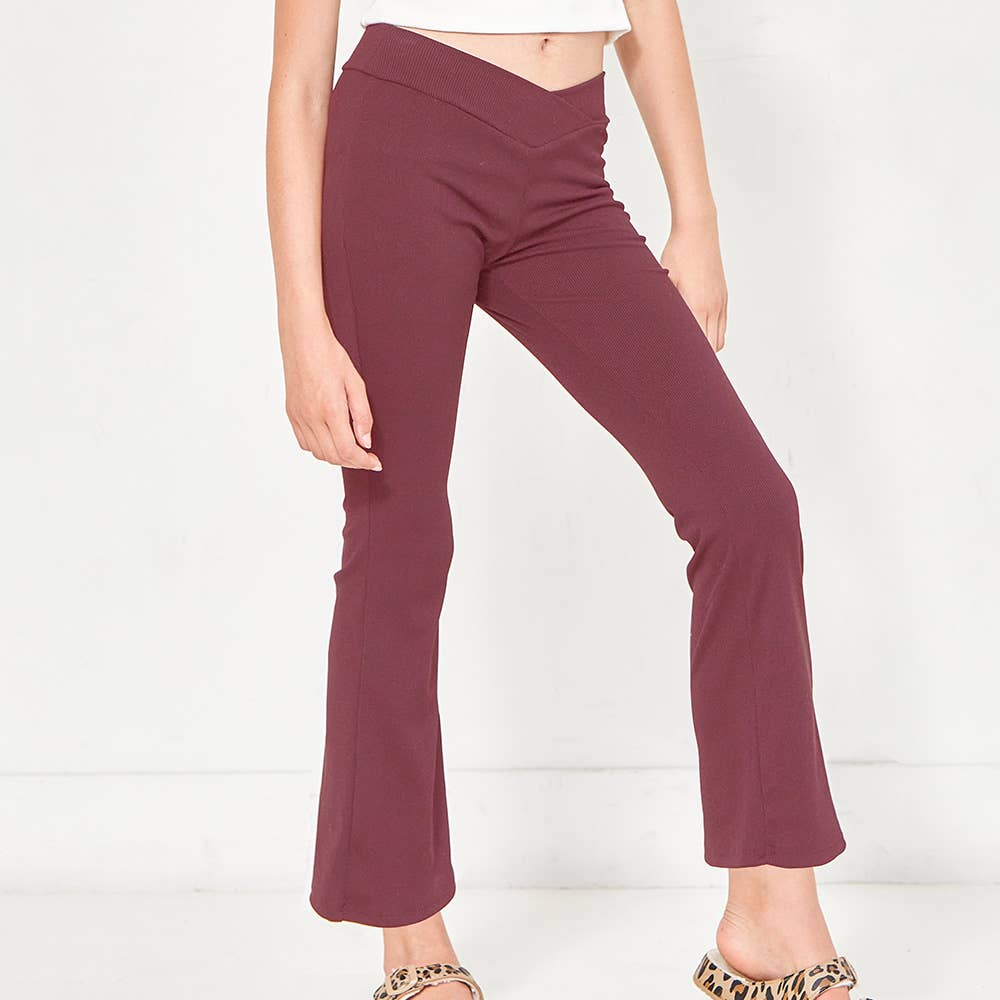 Crossover Waist Ribbed Flare Pants