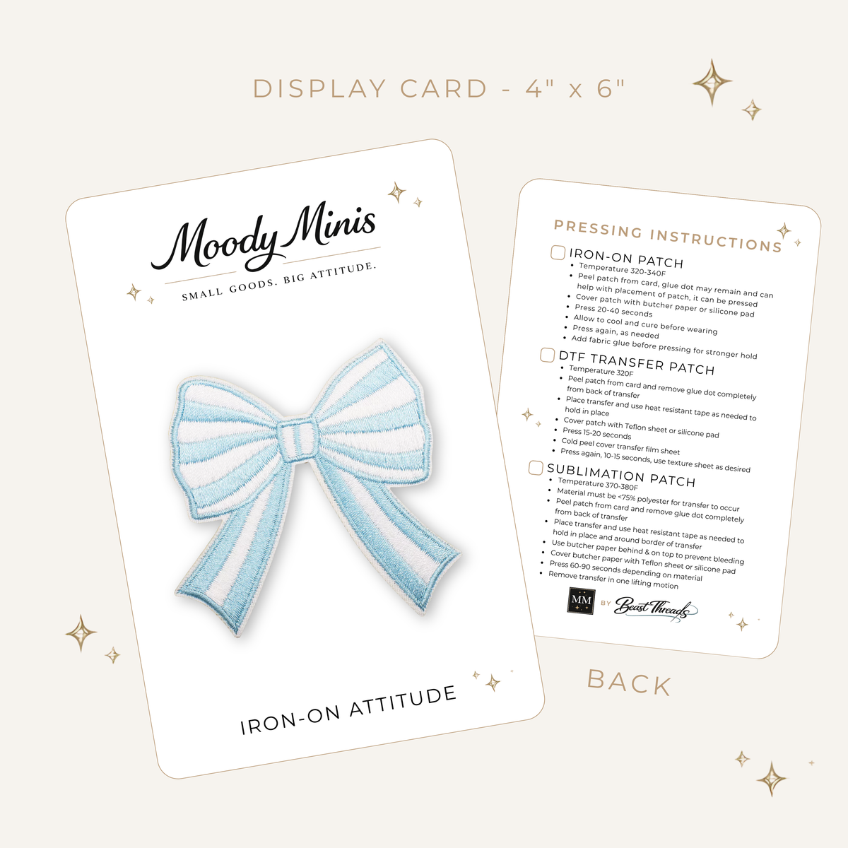 Striped Bow Baby Blue Embroidered Patch