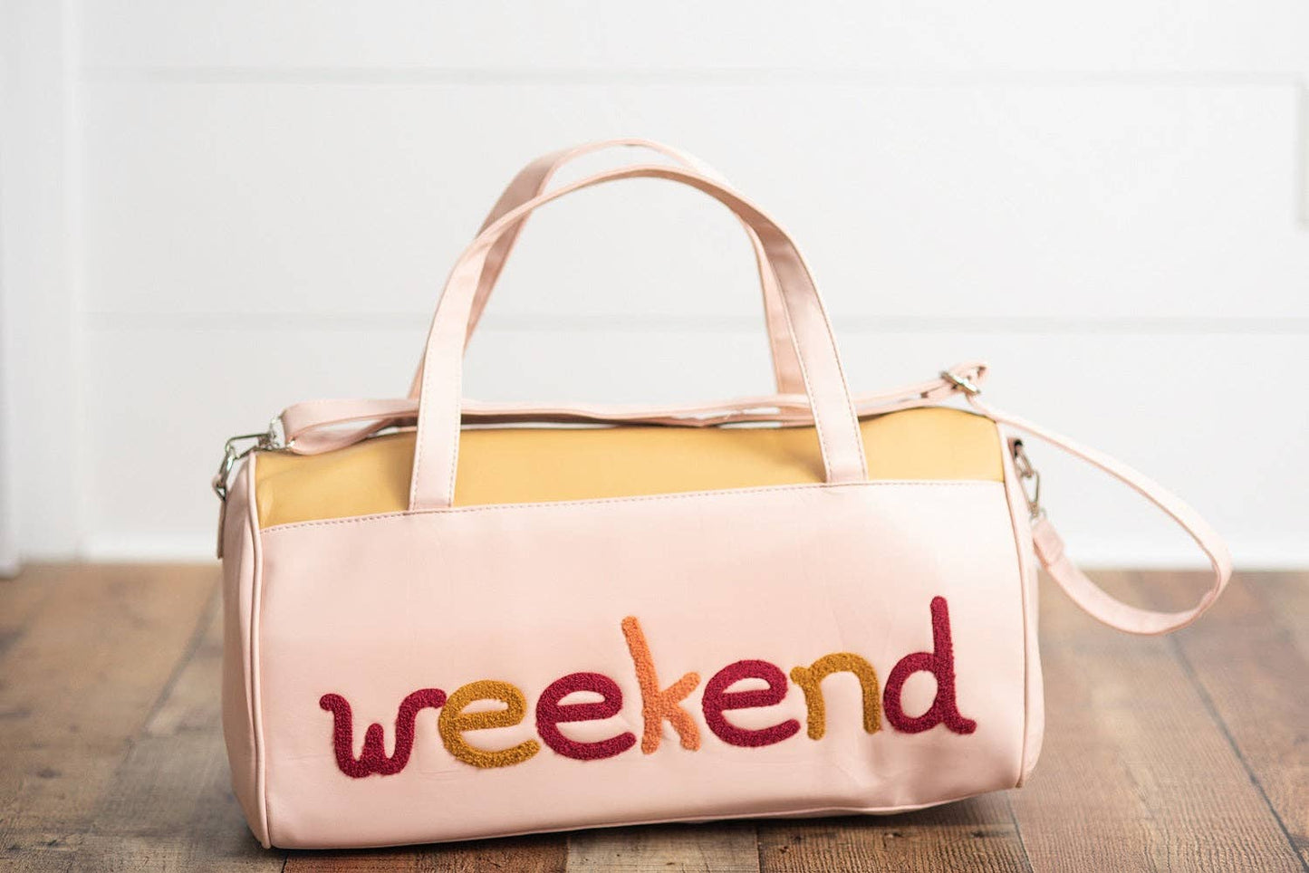 Kids Pink & Tan Fuzzy Letter Weekender Travel Bag