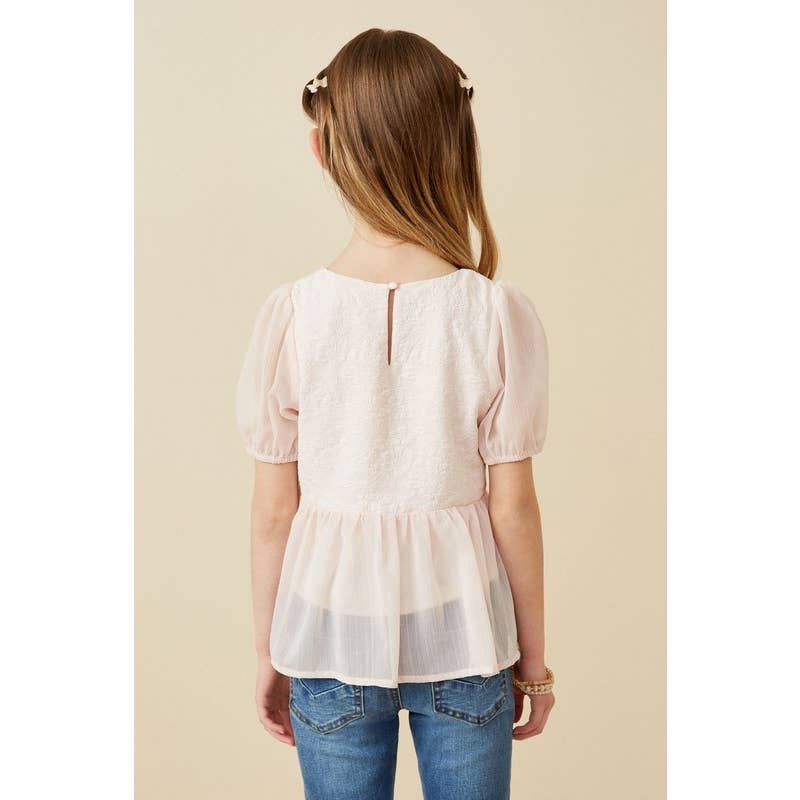 Girls Floral Contrast Panel Chiffon Peplum Top