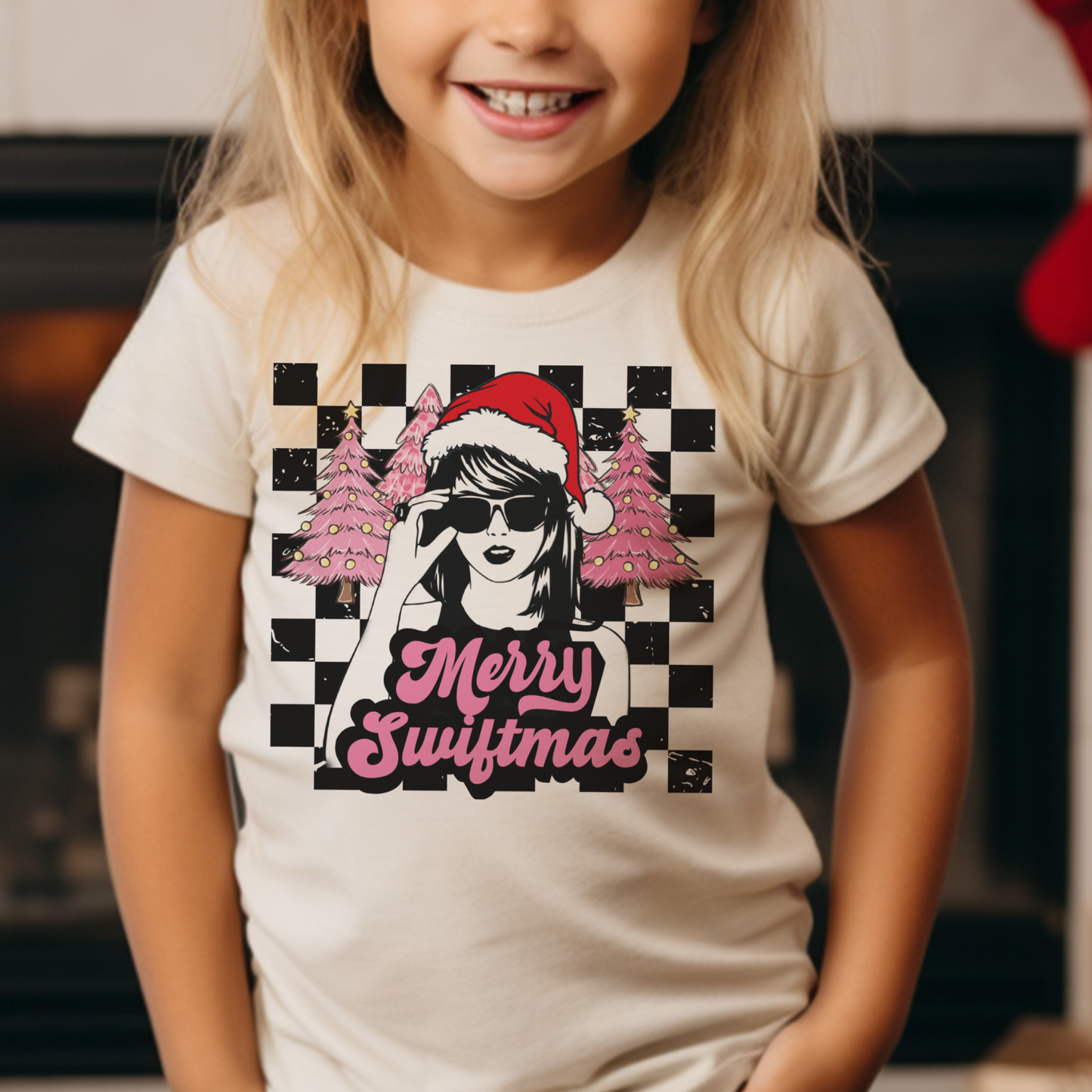 Kids Merry Swiftmas Checkerboard Tee Youth Taylor Christmas