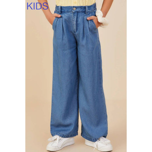 Girls Pleated Detail Wide Leg Tencel Pants