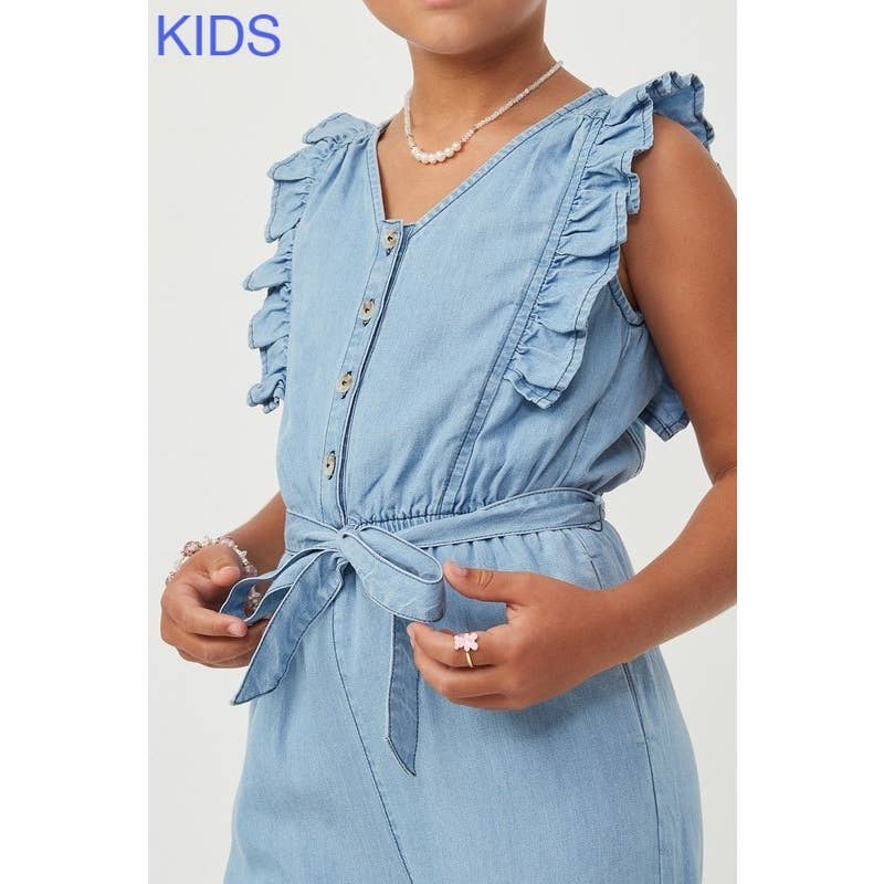 Girls Tencel Buttoned Ruffle Tank Wideleg Jumpsuit