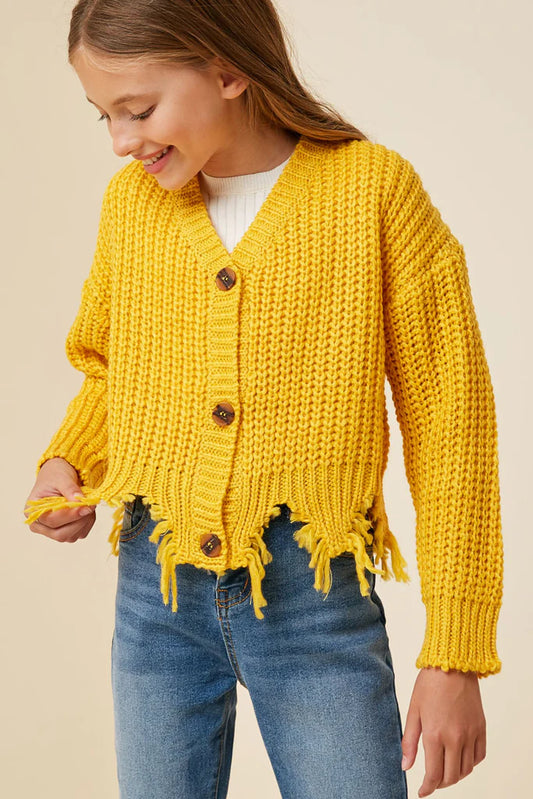 Girls Distressed Mustard Cardigan