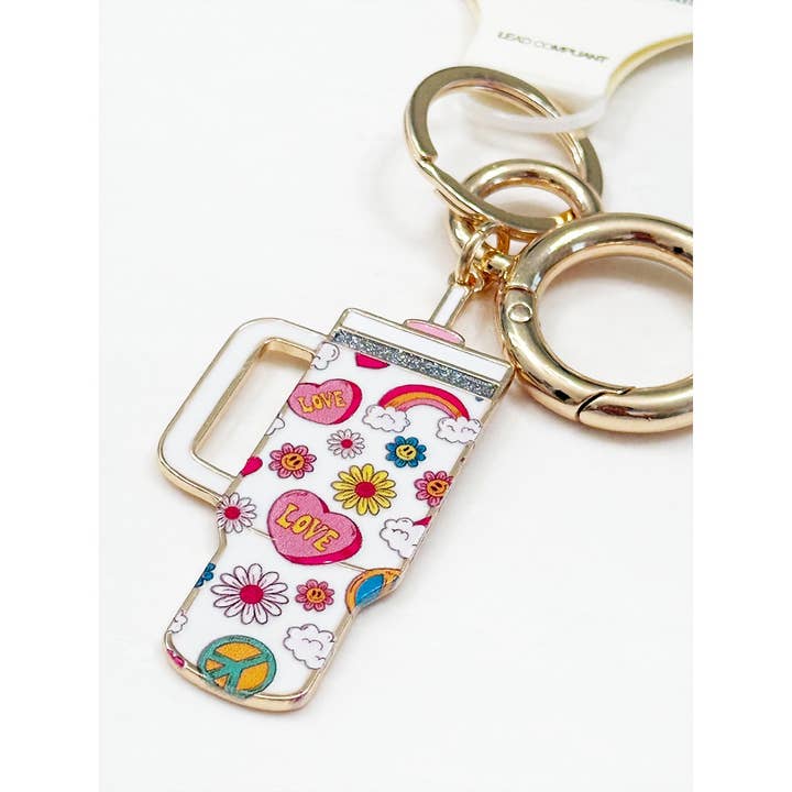 Tumbler Shaped Enamel with Bag Charm Key Chain