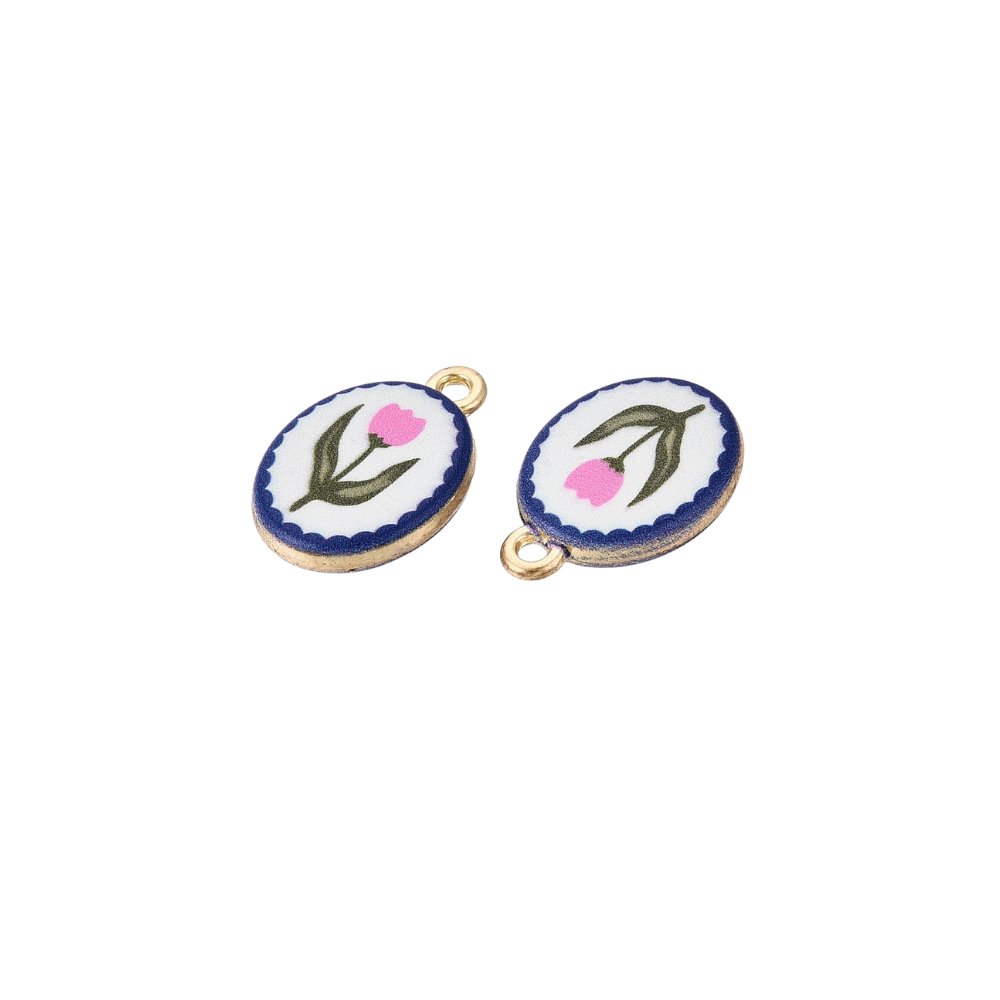 Gold Vintage Pink Flower Charm