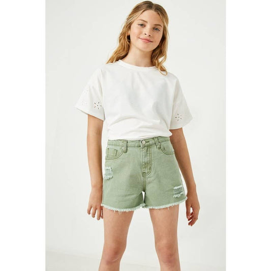Girls Eyelet Cut Sleeve Detail Top