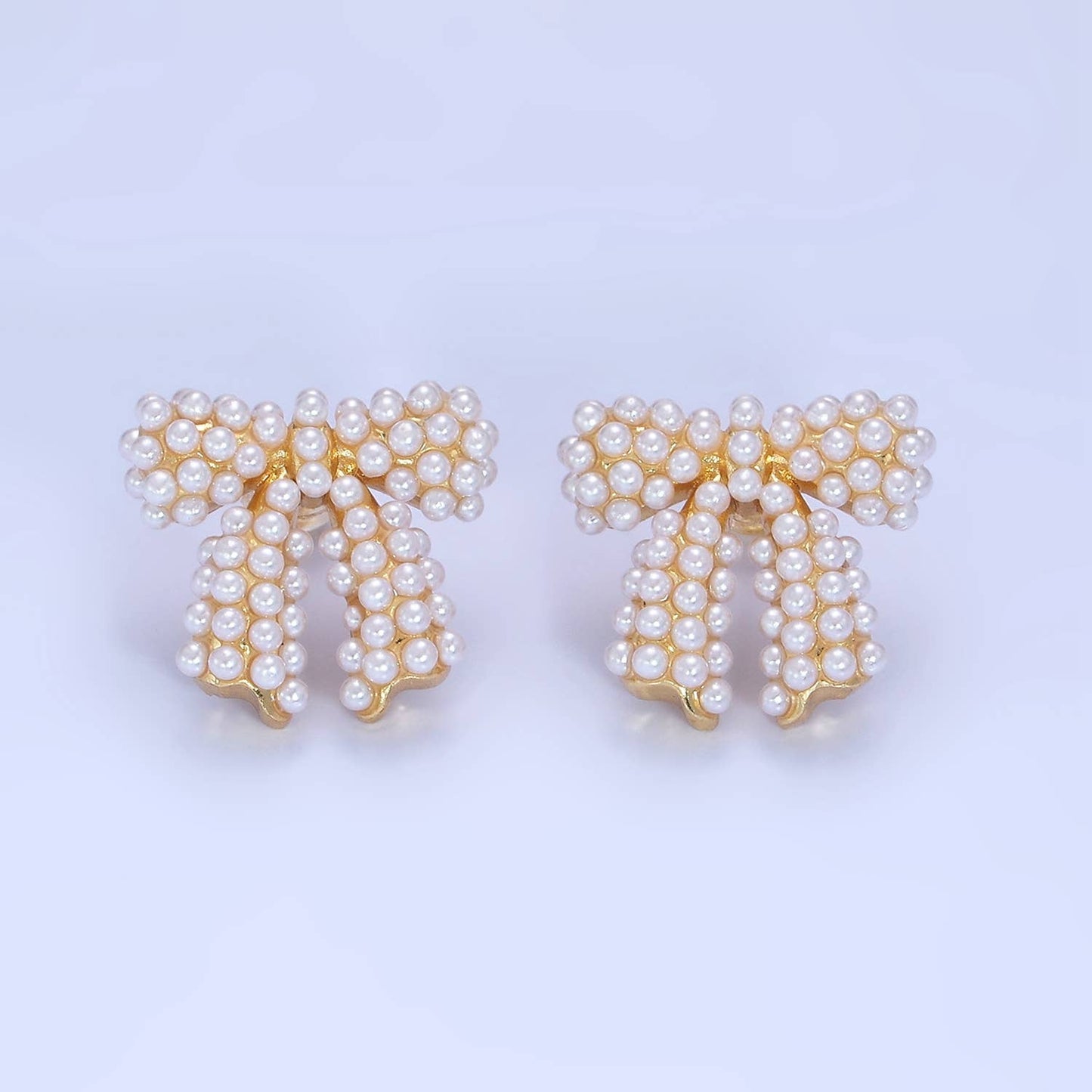 Pearl Ribbon Bow Stud Earrings