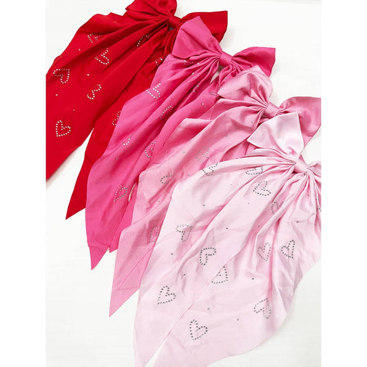 Pink Shades Satin Bow with Heart Rhinestone Detail