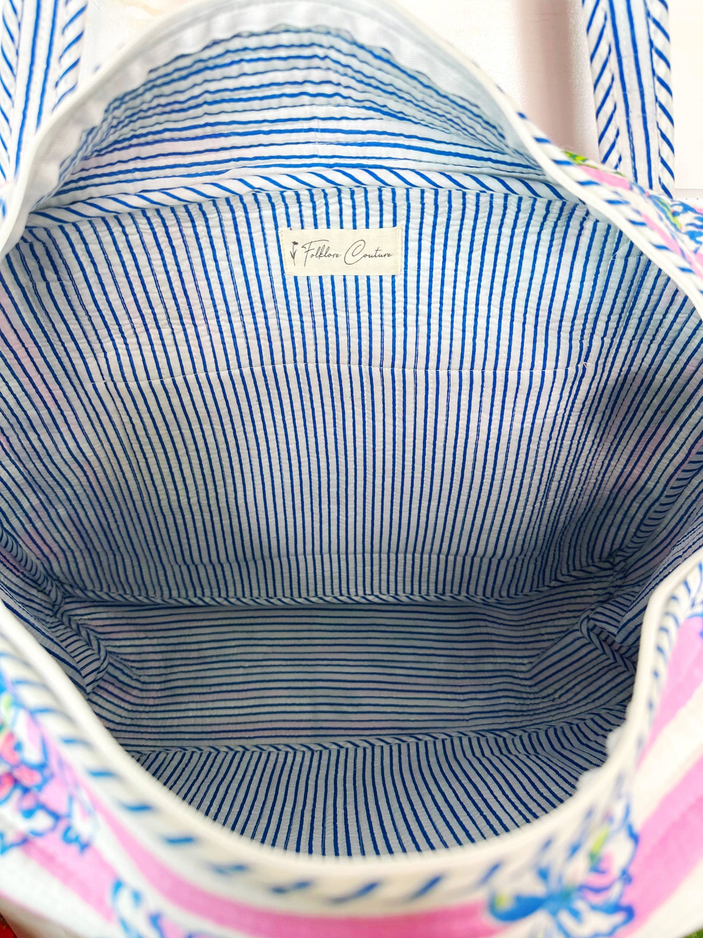 Handmade Quilted Bag - Peony Pink Stripe
