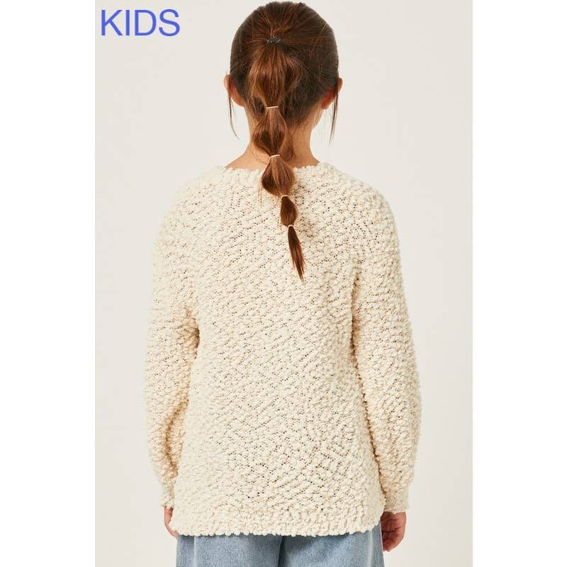 Girls Popcorn Knit Pullover Sweater