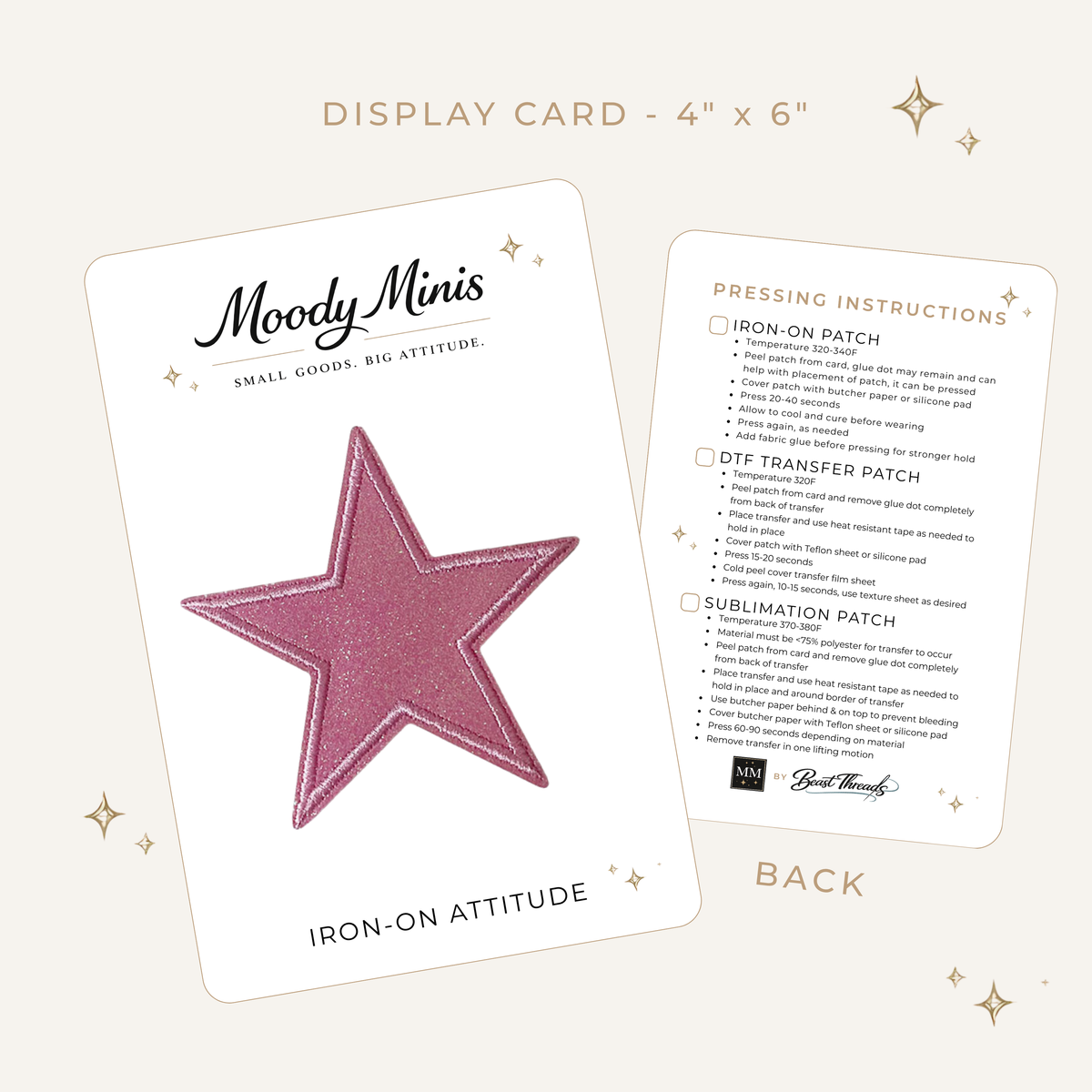Hot Pink Glitter Star Embroidered Patch