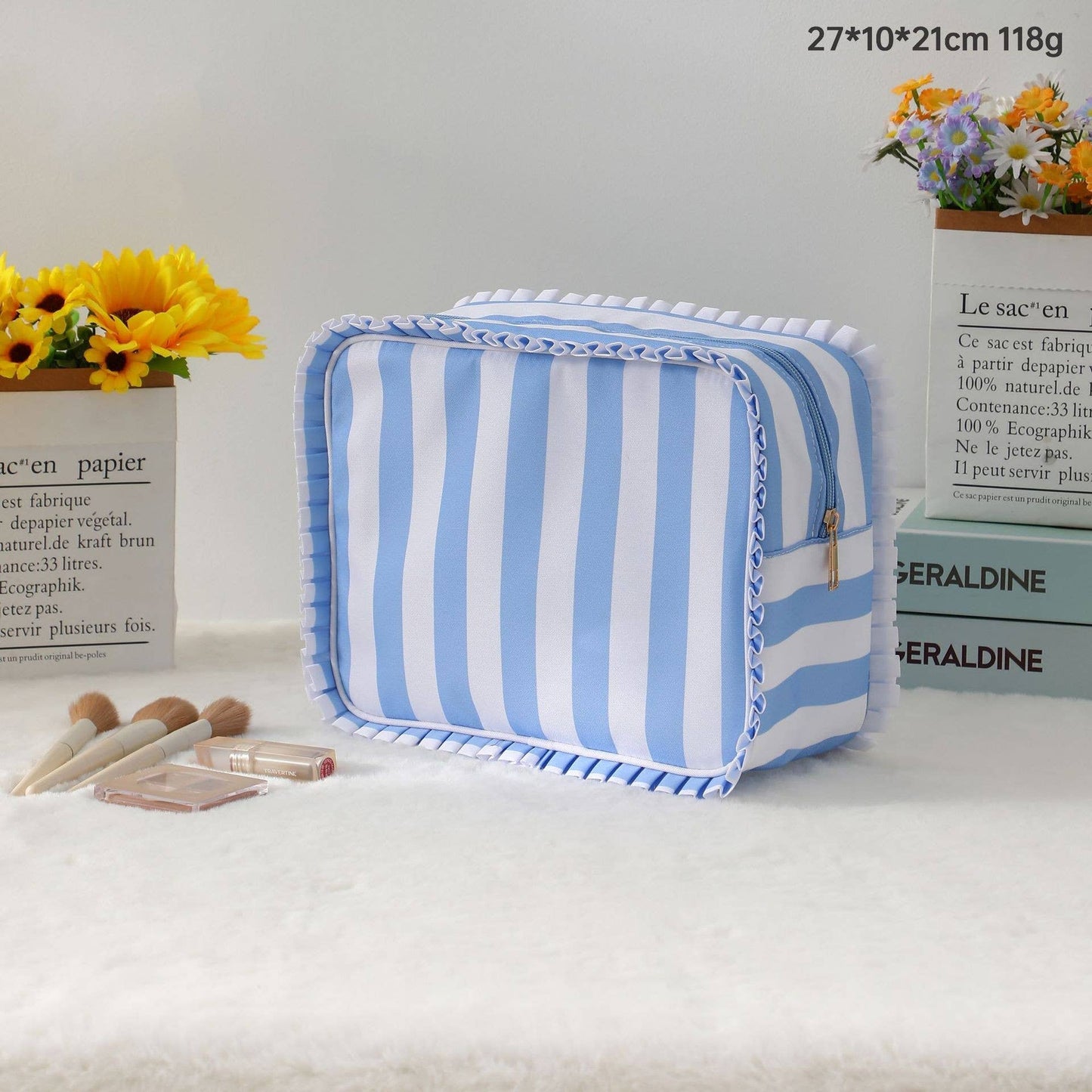 RUFFLE CHECKER STRIPE POUCH