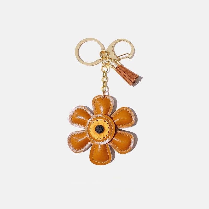 Sunflower Leather Keychain