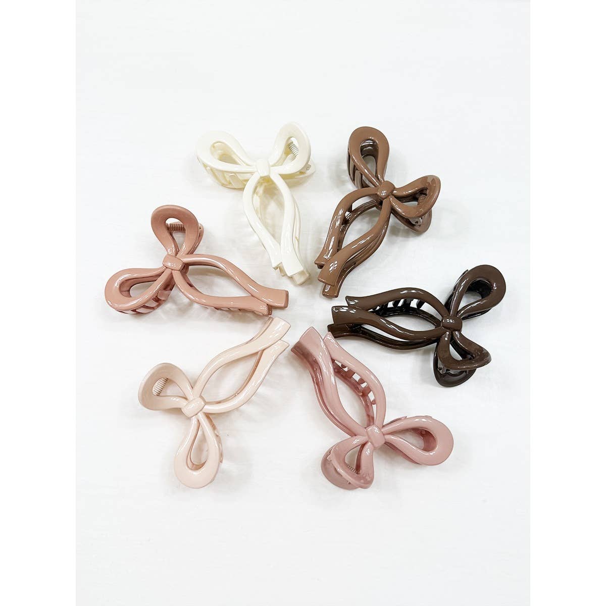 Glossy Neutral Tone Bow Shape Hair Claw