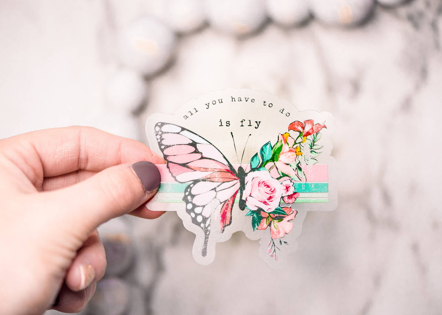 Butterfly Floral Clear, Vinyl Sticker, 3x3 in