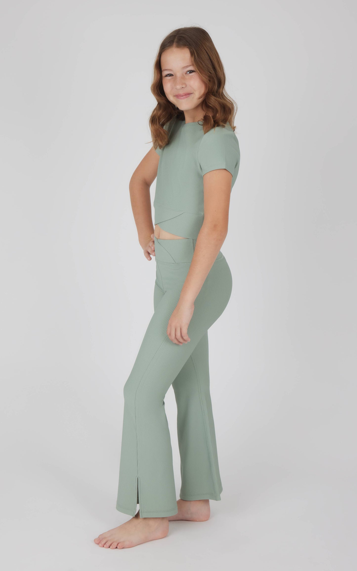 Girls Rib Crossover Top and Flare Outfit Set