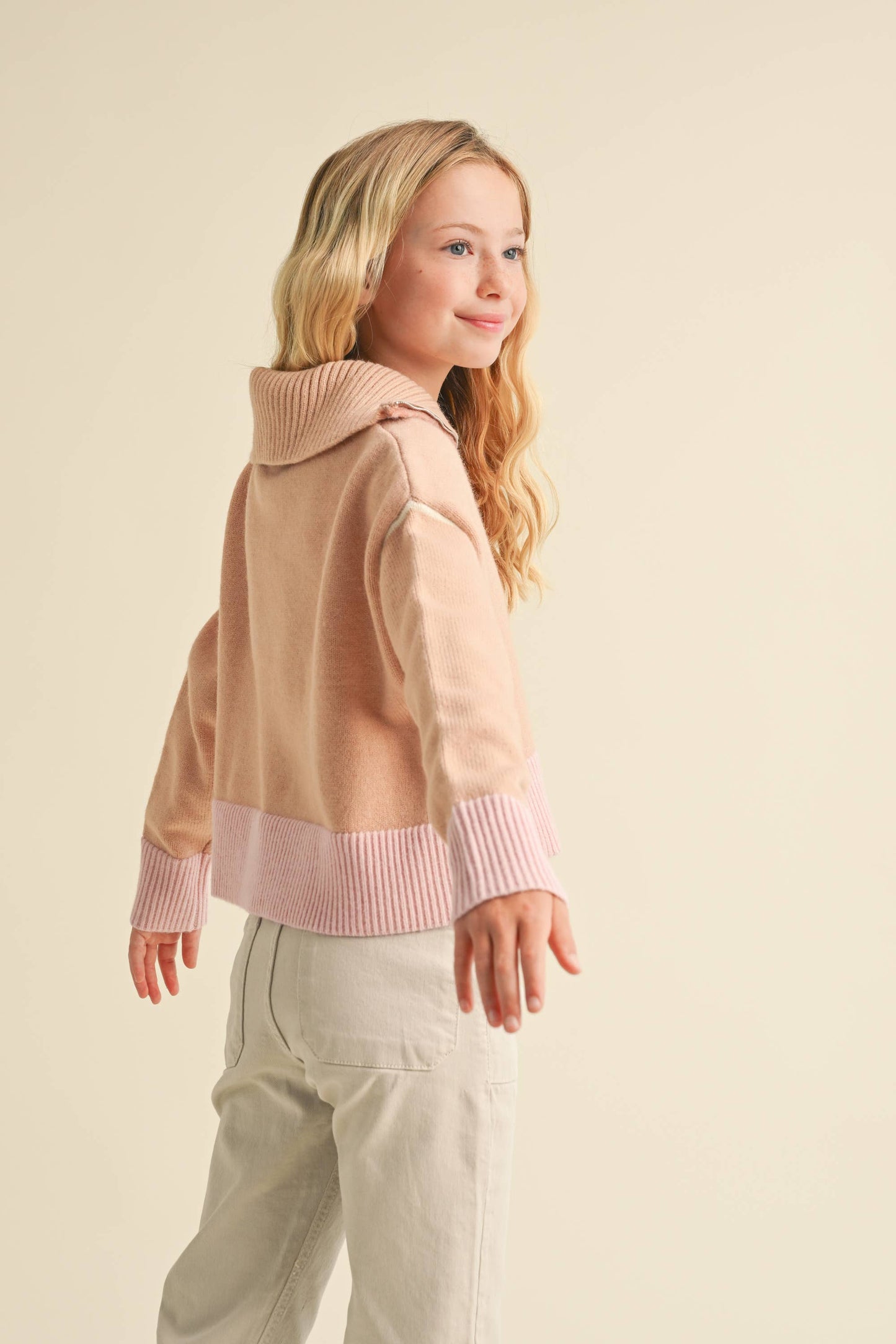 TWEEN KIDS GIRLS HALF ZIP SAILOR COLLAR SWEATER (7-14)