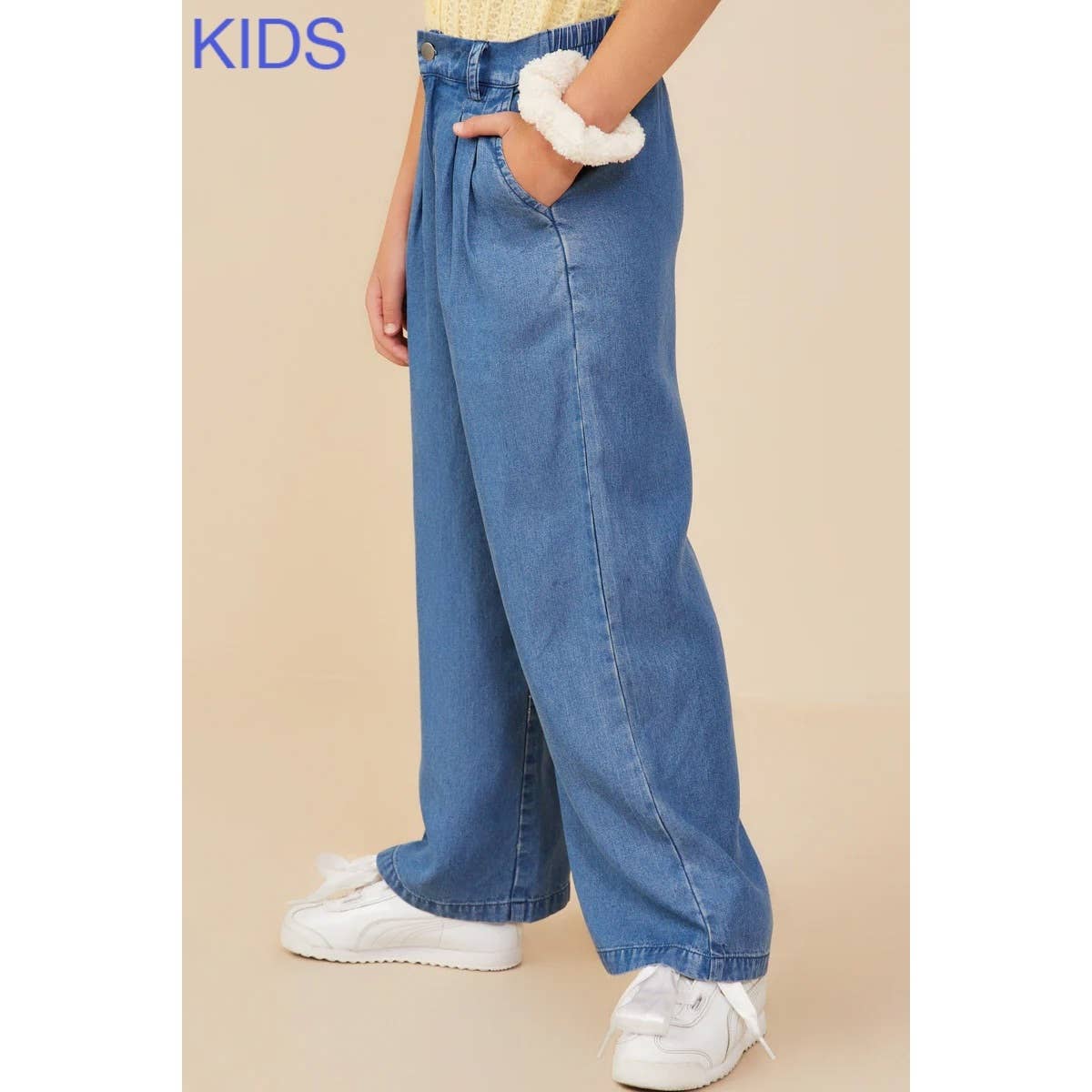 Girls Pleated Detail Wide Leg Tencel Pants