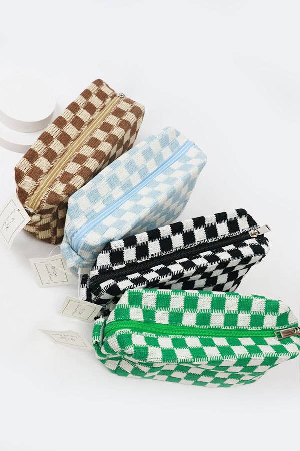 Checkered Knitted Cosmetic Bag