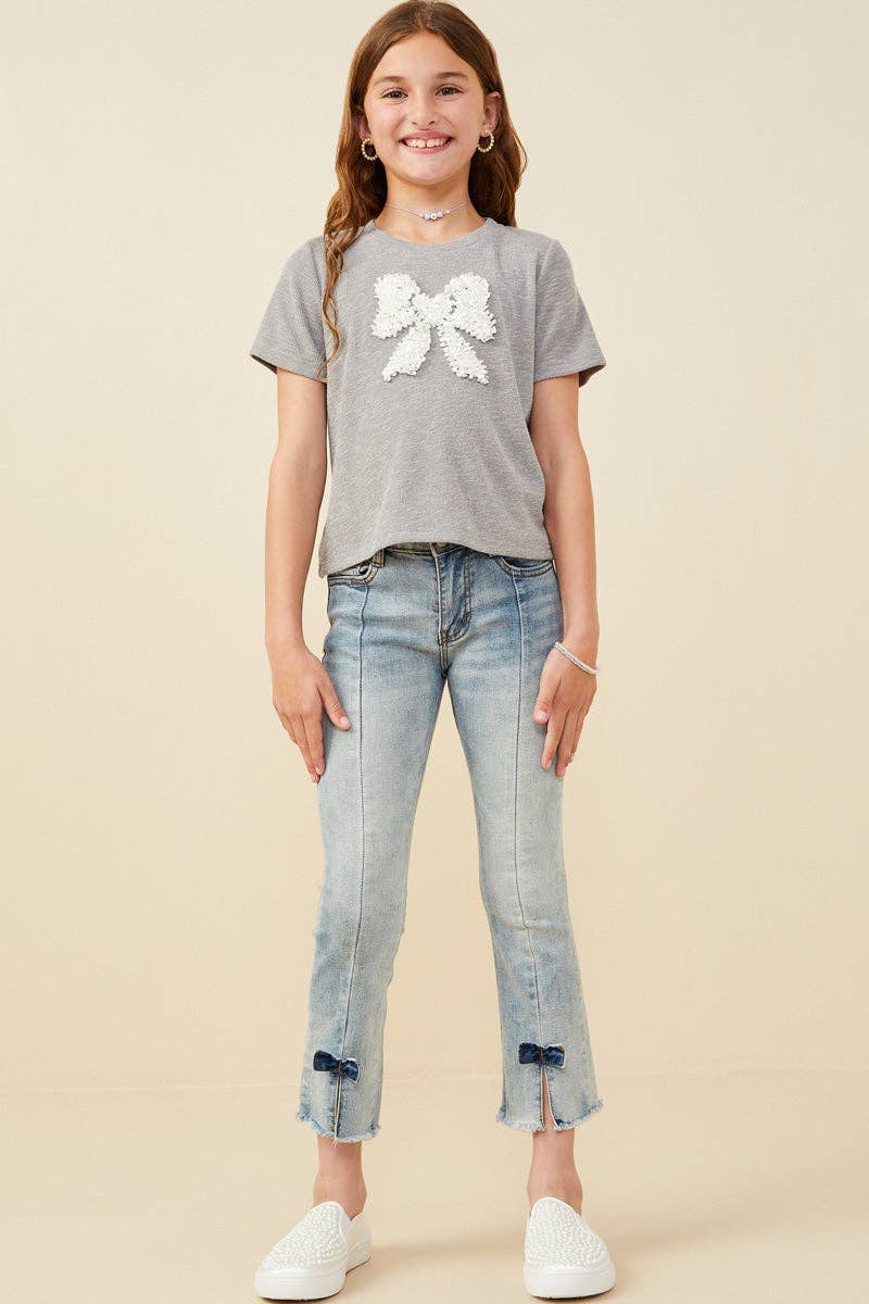 Girls Pearl Detailed Bow Knit T Shirt