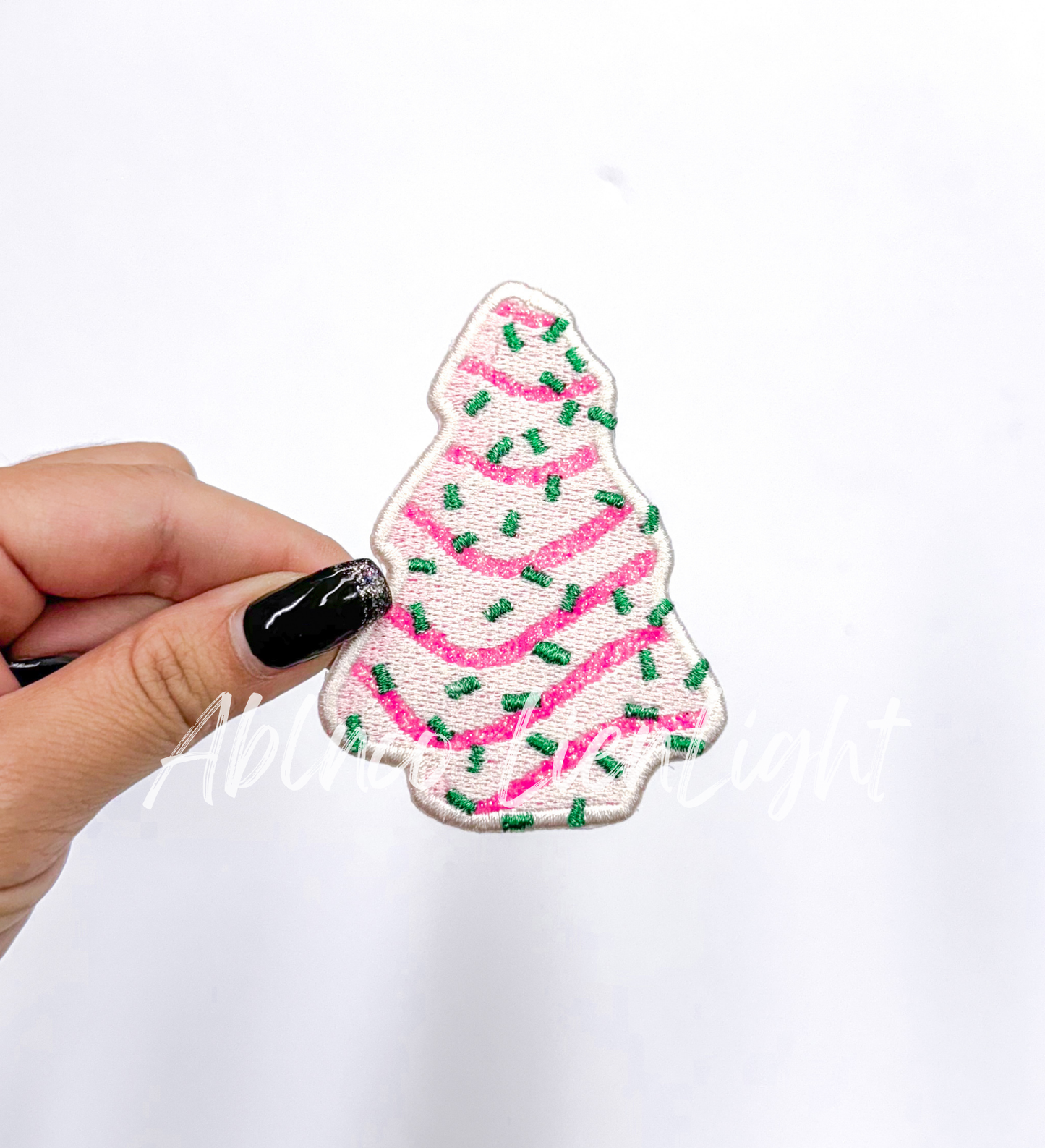 Light Pink Christmas Tree Cake Embroidery Patch