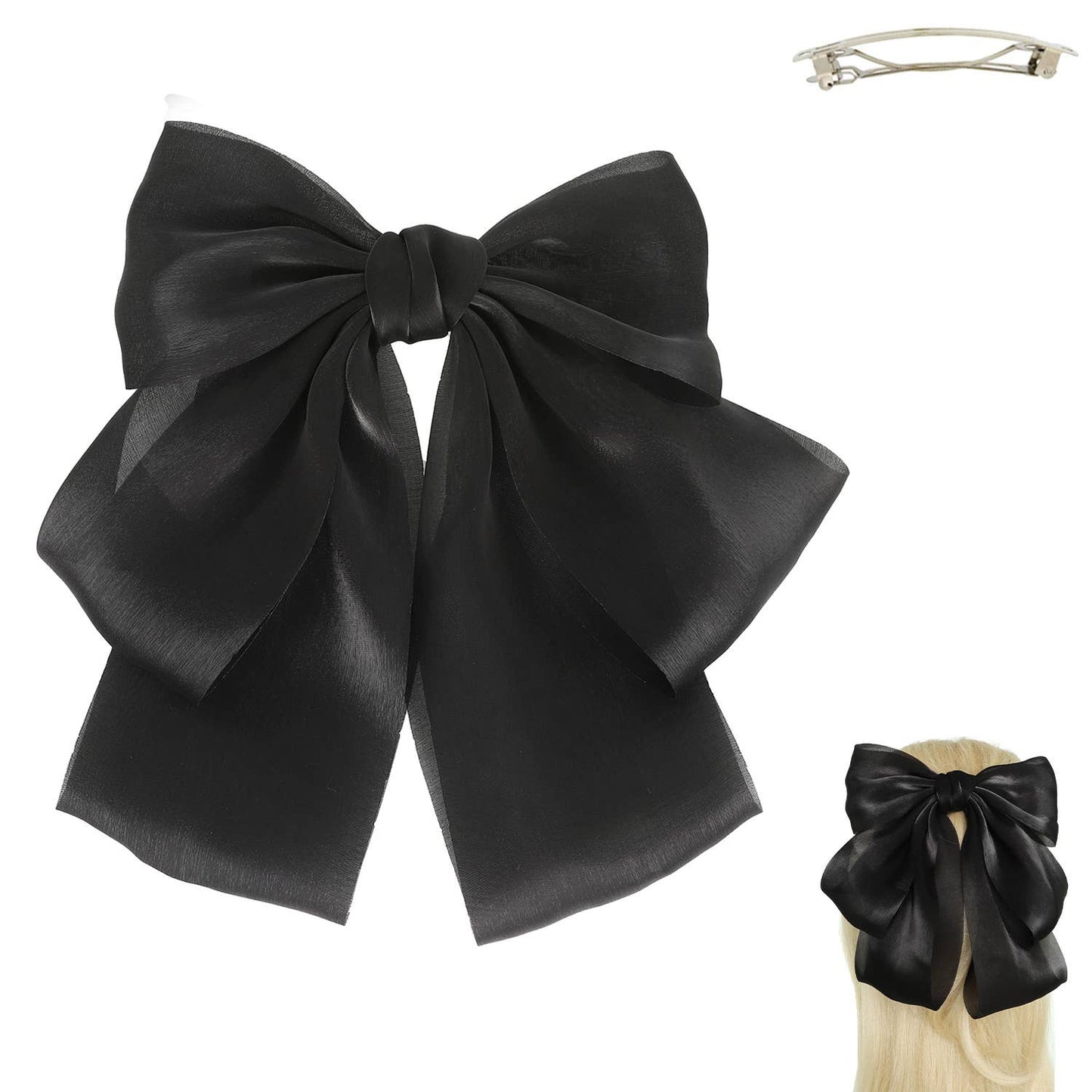 Oversized Textile Sash Bow Barrette Hair Clip