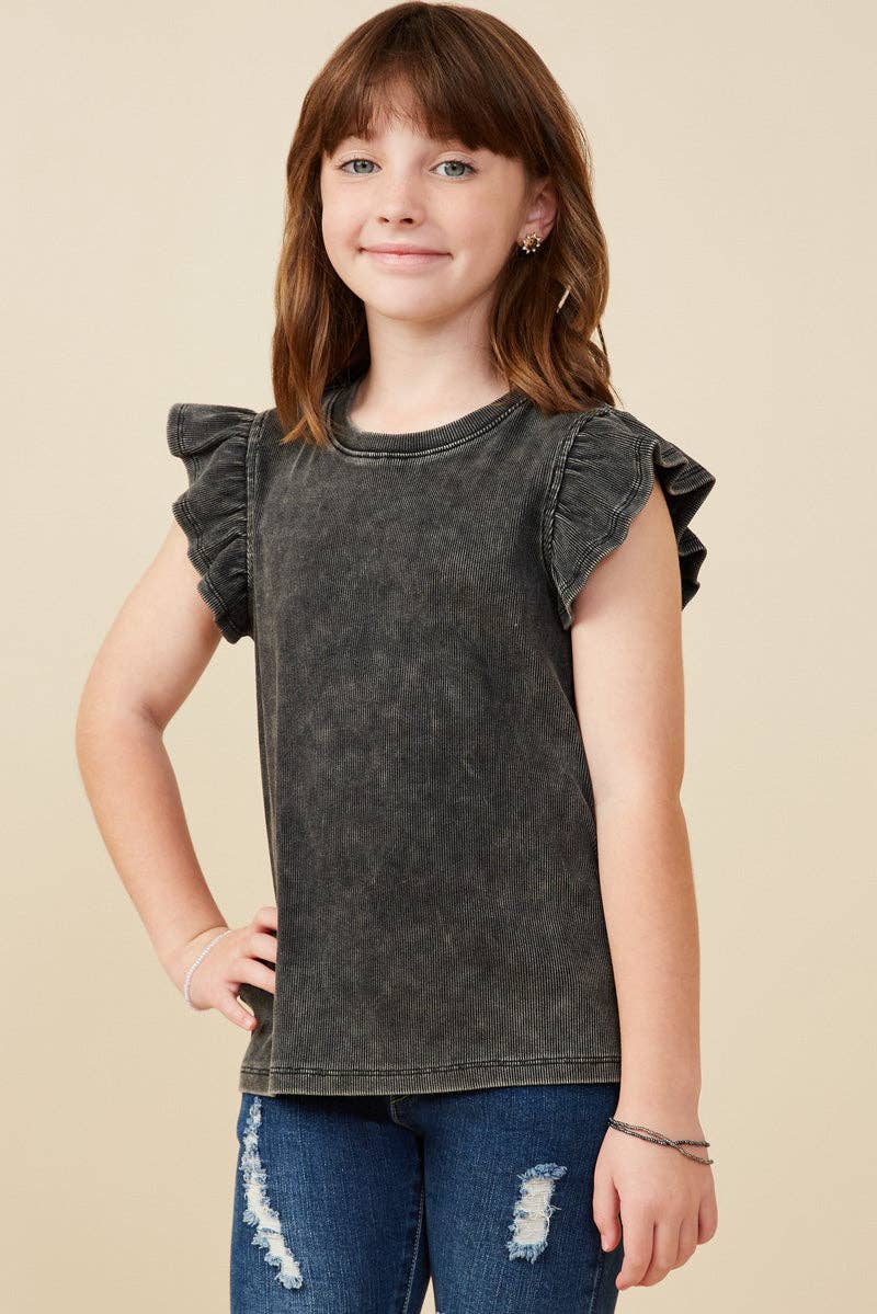 Girls Washed Ribbed Flutter Sleeve Knit Tank