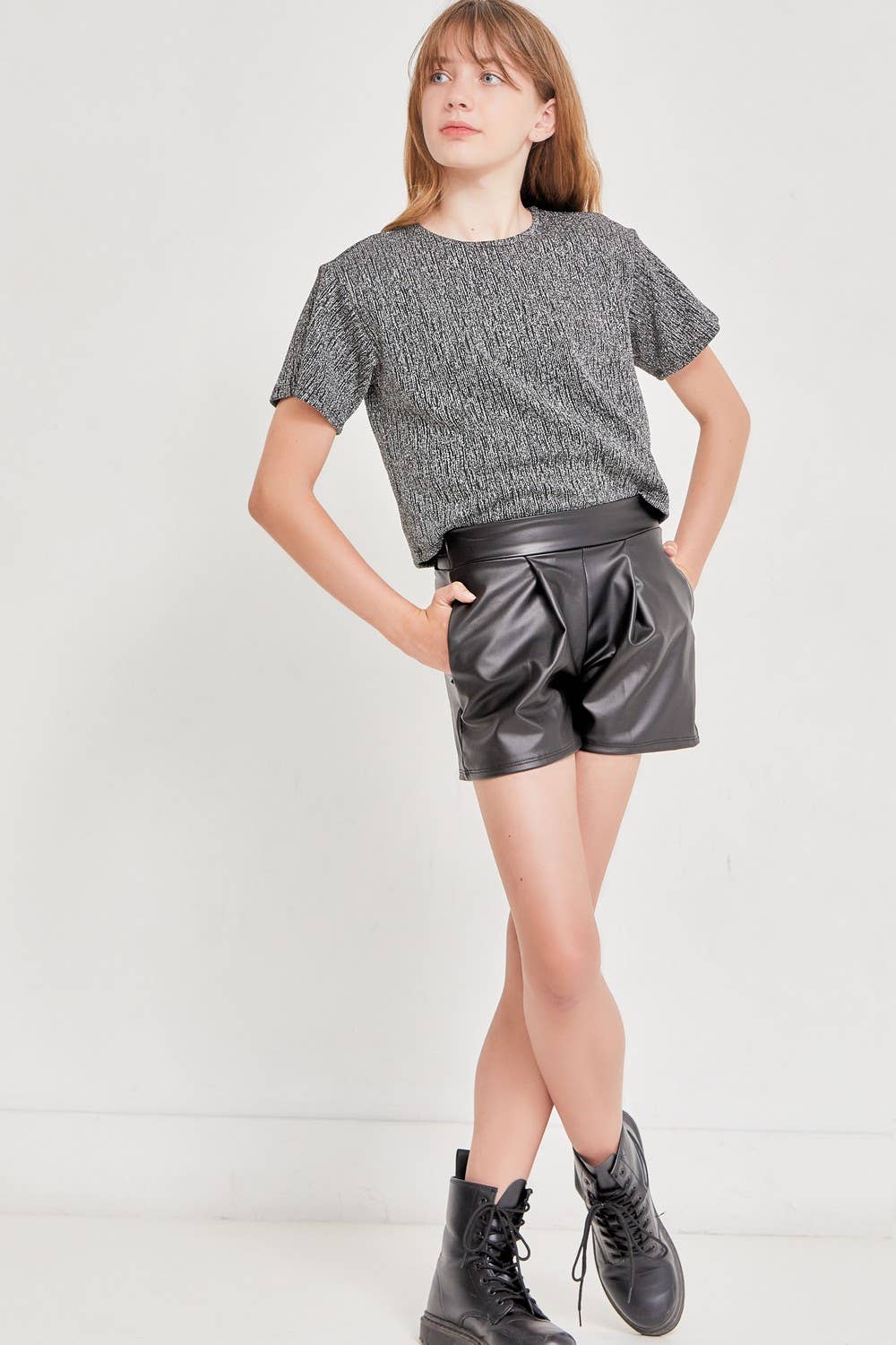 Faux Leather Pleated Shorts