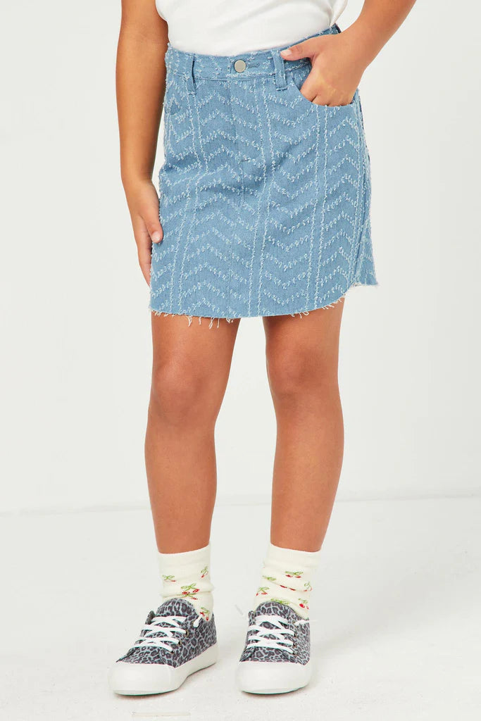 Herringbone Textured Denim Skirt