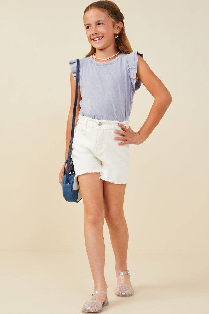 Girls Washed Ribbed Flutter Sleeve Knit Tank
