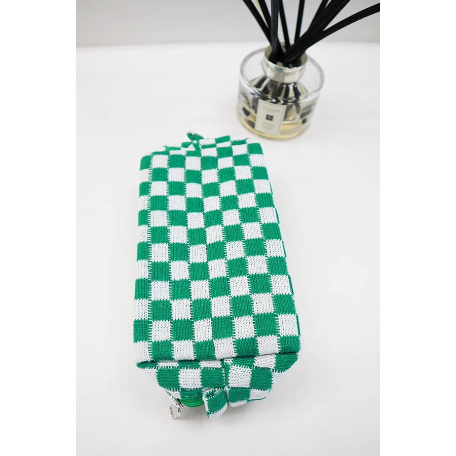 Checkered Knitted Cosmetic Bag