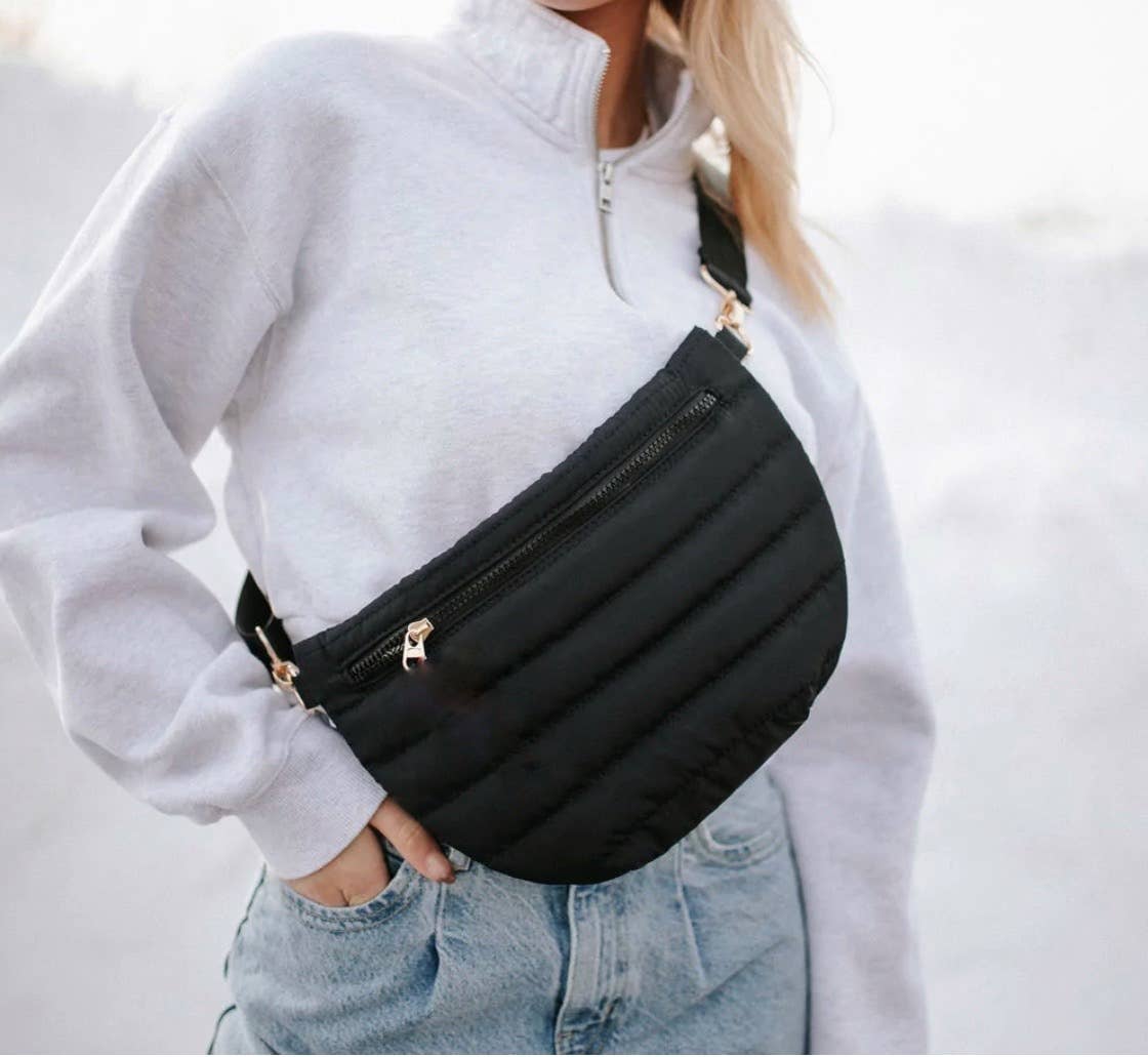 Black Puffer Messenger Crossbody Shoulder Bag