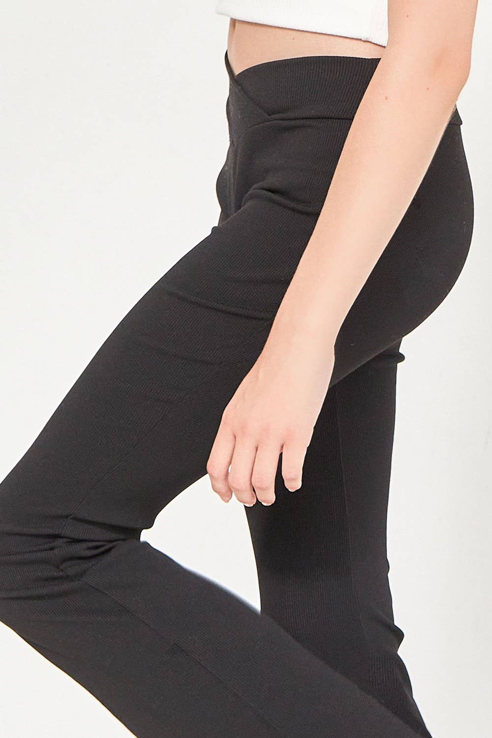 Crossover Waist Ribbed Flare Pants