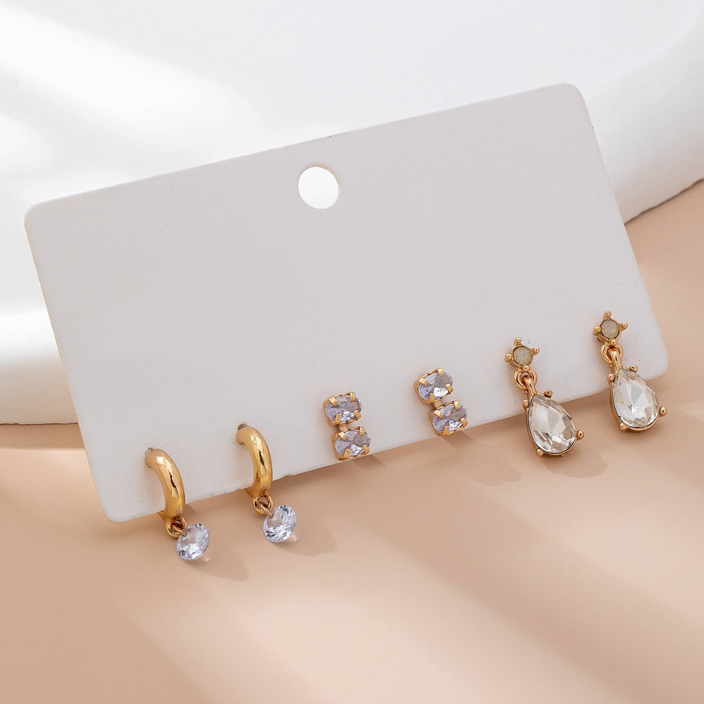 Trio Gold-Tone Crystal Drop Earring Set
